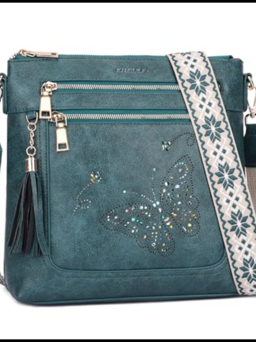 Vegan PU Leather Butterfly Cut-Out Crossbody Bag Sparkling Tassel Shoulder